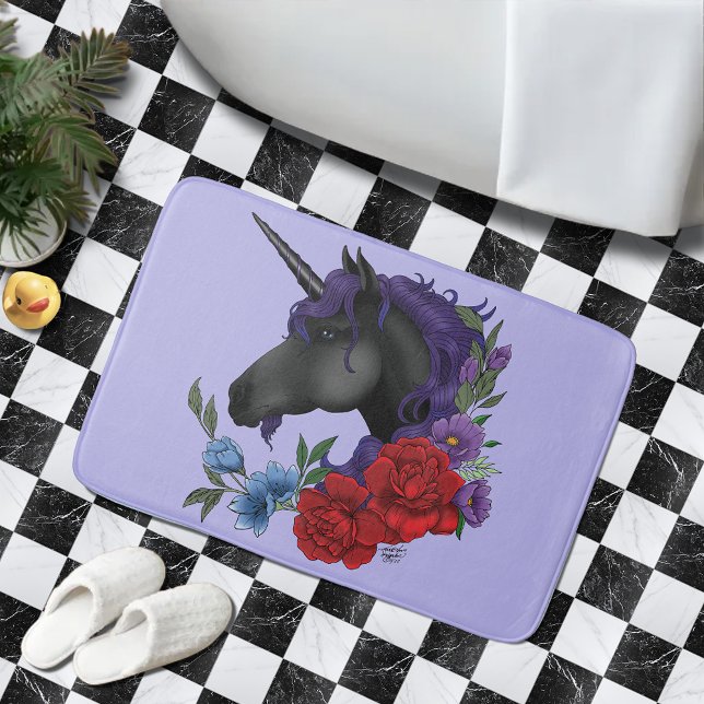 Schwarze Einhorn-Blume Lila Badematte (Von Creator hochgeladen)