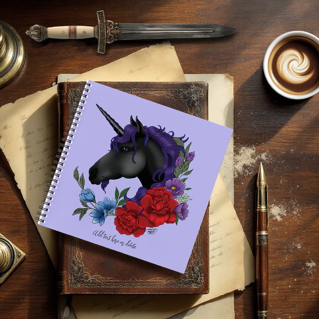 Schwarze Einhorn-Blume Lila Notizbuch (Von Creator hochgeladen)