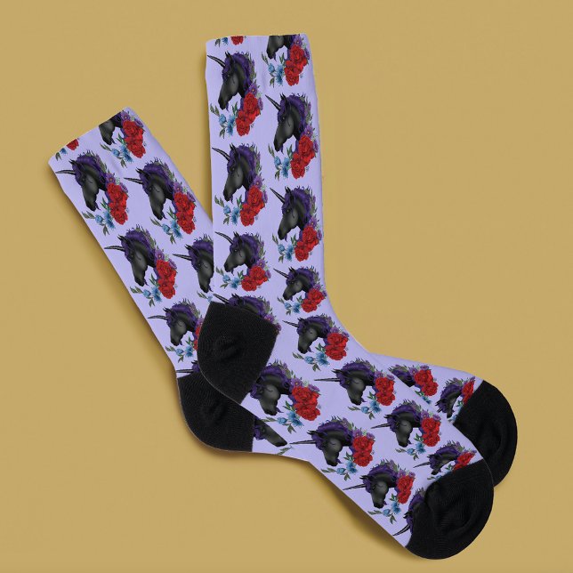 Schwarze Einhorn-Blume Lila Socken (Von Creator hochgeladen)