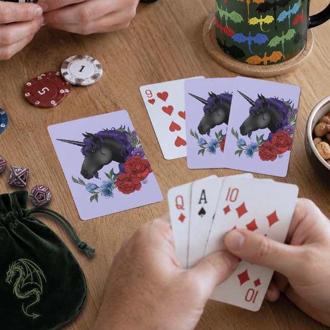 Schwarze Einhorn-Blume Lila Spielkarten (Von Creator hochgeladen)