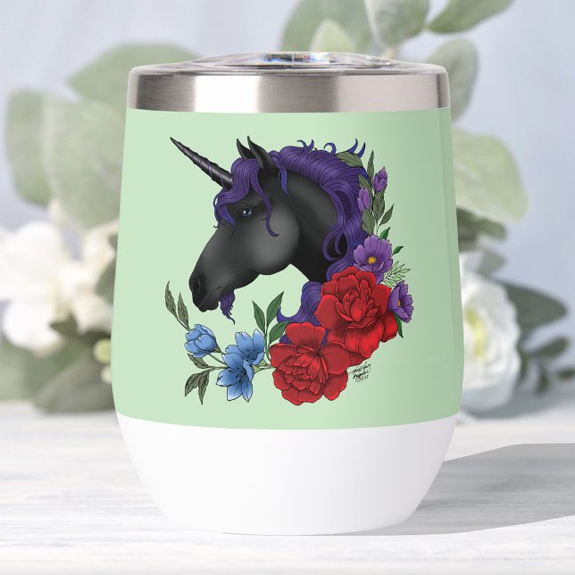 Schwarze Einhorn Lila rote Blume (Von Creator hochgeladen)