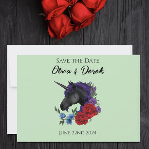 Schwarze Einhorn-Lila Rote Blume Save The Date