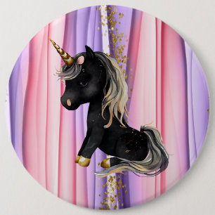 Schwarze Einhorn Rosa Ohren Button