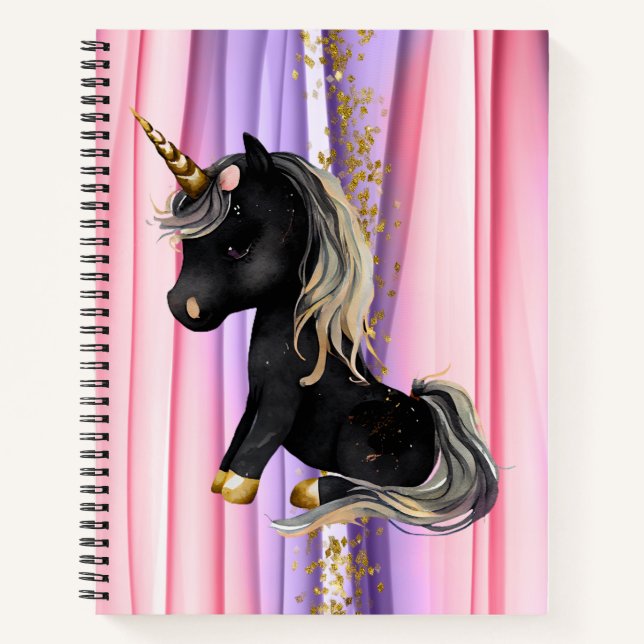 Schwarze Einhorn Rosa Ohren Notizbuch (Vorderseite)