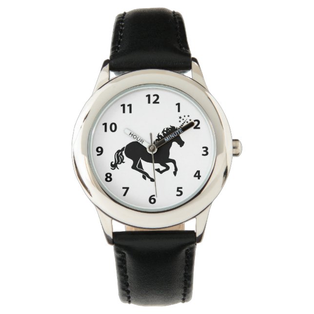 Schwarze Einhorn-Silhouette Armbanduhr (Vorderseite)