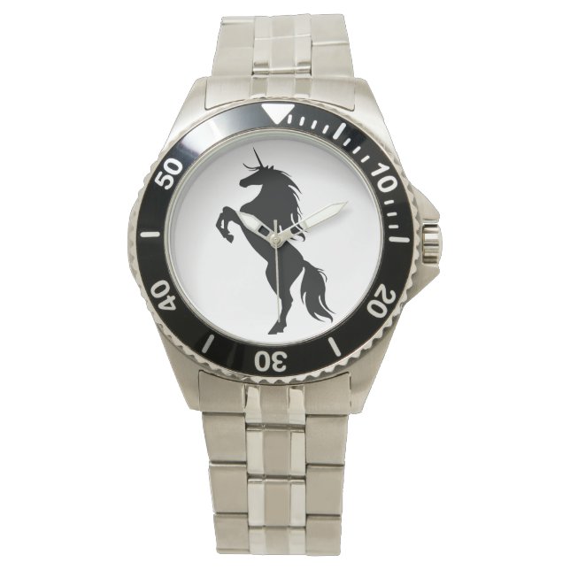 Schwarze Einhorn-Silhouette Armbanduhr (Vorderseite)