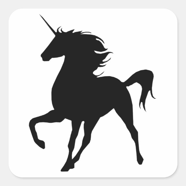 Schwarze Einhorn-Silhouette-Aufkleber Quadratischer Aufkleber (Vorderseite)