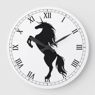 Schwarze Einhorn-Silhouette römische Numerische Uh Große Wanduhr