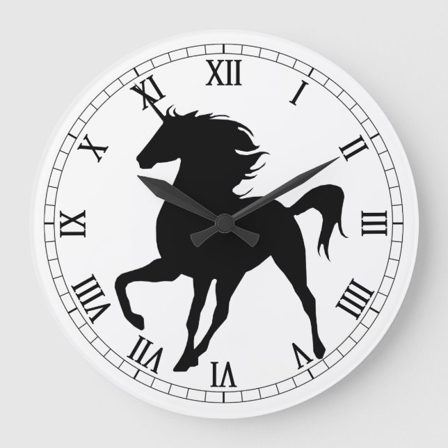 Schwarze Einhorn-Silhouette römische Uhr (Vorderseite)