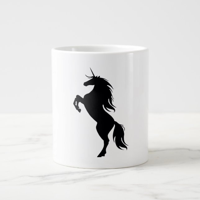 Schwarze Einhorn-Silhouette-Tasse Jumbo-Tasse (Vorderseite)