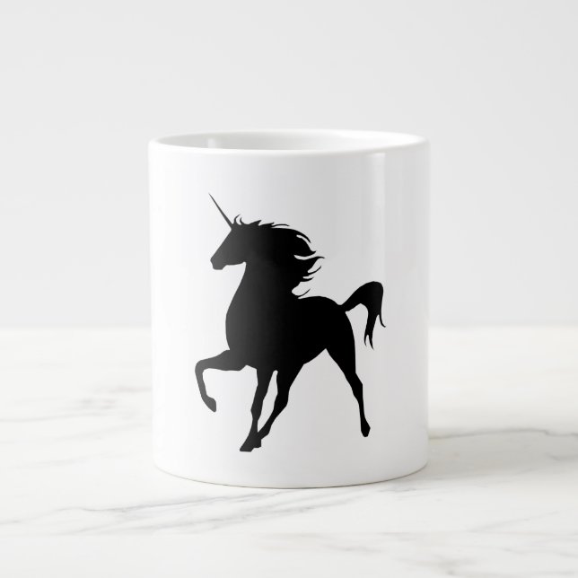 Schwarze Einhorn-Silhouette-Tasse Jumbo-Tasse (Vorderseite)