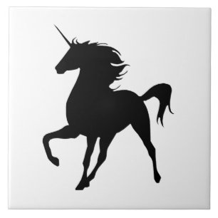 Schwarze Einhorn-Silhouette Tile Fliese