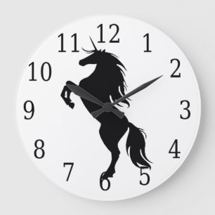 Schwarze Einhorn-Silhouetten-Uhr Große Wanduhr