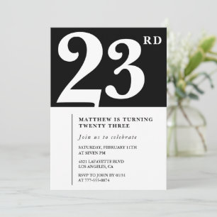 Schwarze Einladung zum 23. Geburtstag Elegant Chic