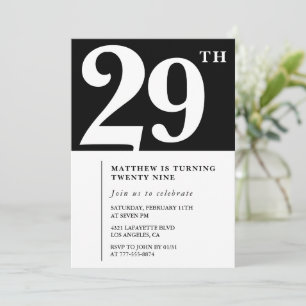 Schwarze Einladung zum 29. Geburtstag Elegant Chic