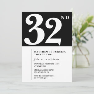 Schwarze Einladung zum 32. Geburtstag Elegant Chic