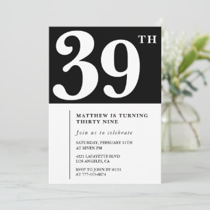 Schwarze Einladung zum 39. Geburtstag Elegant Chic