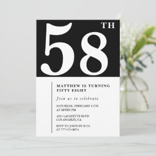 Schwarze Einladung zum 58. Geburtstag Elegant Chic