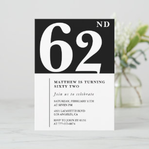 Schwarze Einladung zum 62. Geburtstag Elegant Chic