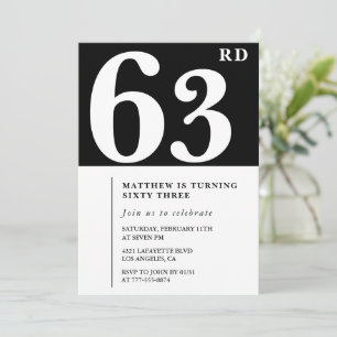 Schwarze Einladung zum 63. Geburtstag Elegant Chic