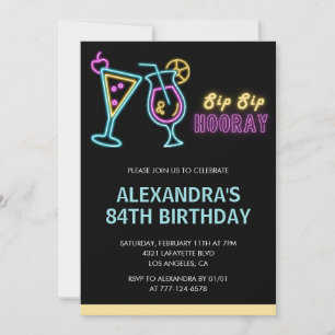 Schwarze Einladung zum 84. Geburtstag Cocktail Neo
