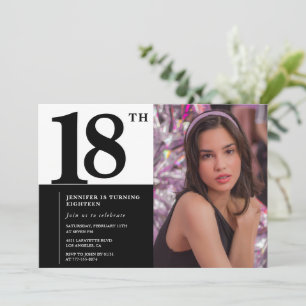 Schwarze Einladungen zum 18. Geburtstag Elegant Ch