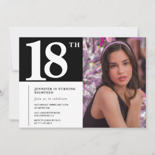 Schwarze Einladungen zum 18. Geburtstag Mädchen Ch