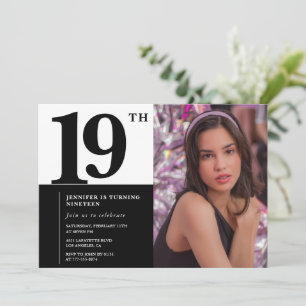 Schwarze Einladungen zum 19. Geburtstag Elegant Ch