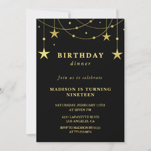 Schwarze Einladungen zum 19. Geburtstag Gold Stars