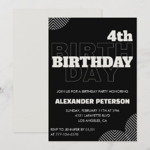 Schwarze Einladungen zum 4. Geburtstag Party Junge