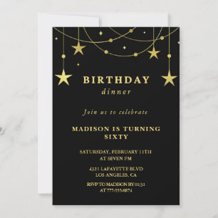 Schwarze Einladungen zum 60. Geburtstag Gold Stars