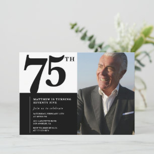 Schwarze Einladungen zum 75. Geburtstag Elegant Ch