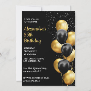 Schwarze Einladungen zum 85. Geburtstag Gold Glitz