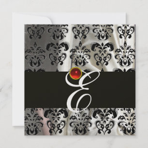 SCHWARZE EIS-SEIDEN-DAMAST-TUCH MONOGRAMM ROTER RU EINLADUNG
