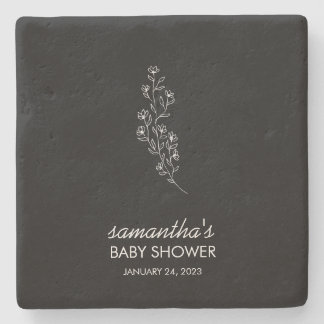 Schwarze elegante Blumenlinienkunst Steinuntersetzer