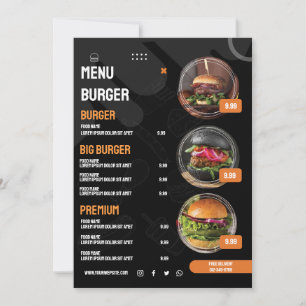Schwarze elegante Burger-Restaurant-Menü-Einladung Einladung