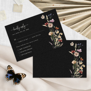 Schwarze elegante Floral Boho RSVP Karte