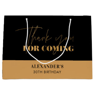 Schwarze elegante Geburtstags-Dankeschön-Schrift i Große Geschenktüte