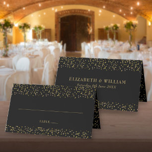 Schwarze elegante Goldstaub-Konfetti-Hochzeitsplat Platzkarte