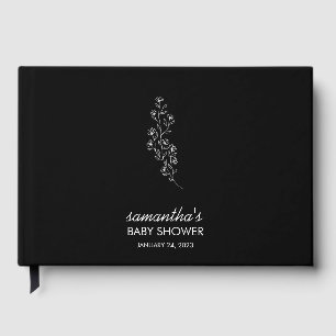 Schwarze elegante handgezeichnete florale Babypart Gästebuch