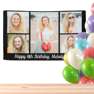 Schwarze elegante Happy Birthday Fotocollage Banner