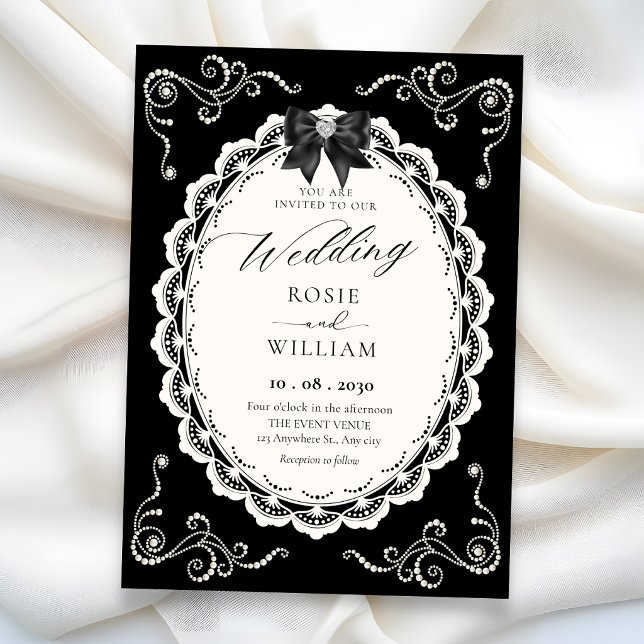 Schwarze elegante Hochzeit  Einladung (Von Creator hochgeladen)