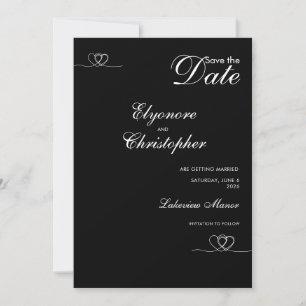 Schwarze elegante Kalligrafie-Hochzeit 'Save The D Einladung