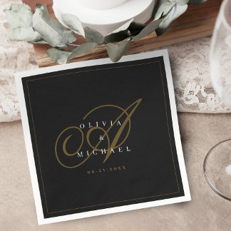 Schwarze elegante klassische Kalligrafie Hochzeit Serviette
