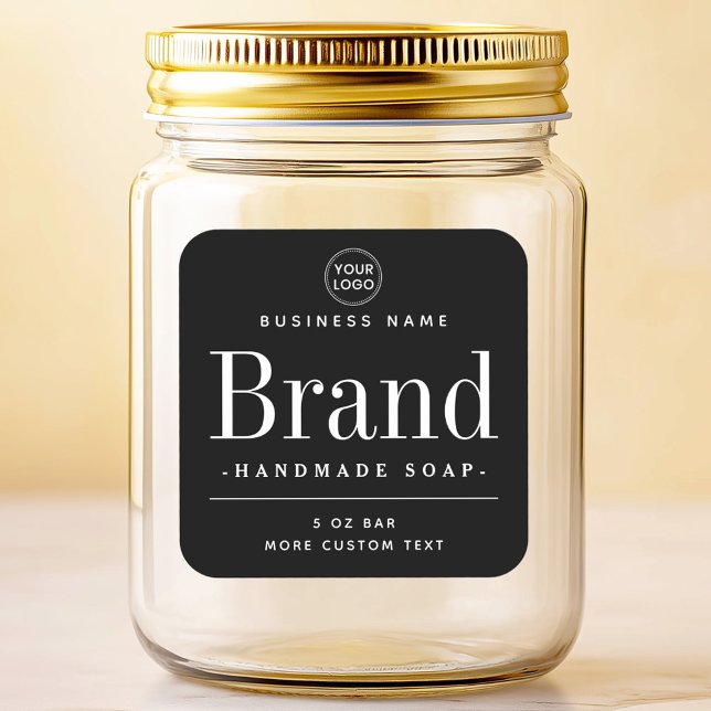 Schwarze, elegante, moderne Produktetiketten Quadratischer Aufkleber (Black square elegant modern product labels)