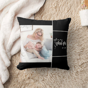 Schwarze elegante Mom Established Add One Photo Kissen