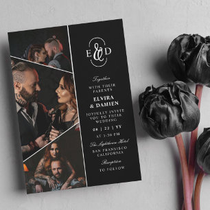 Schwarze elegante Monogramm asymmetrische Fotos Ho Einladung