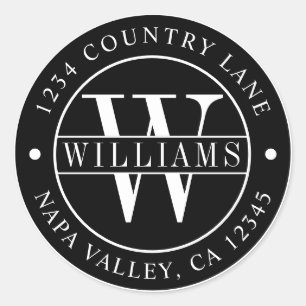 Schwarze Elegante Monogramm-Rücksendeadresse Runder Aufkleber