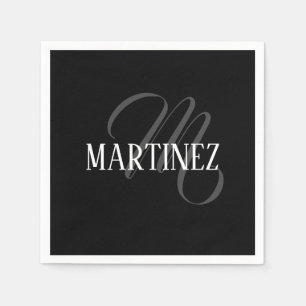Schwarze Elegante Personalisierte Nachname   Name Serviette