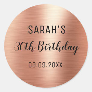 Schwarze elegante Rose Goldfolie 30. Geburtstag  Runder Aufkleber